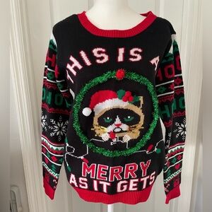 No Boundaries Grumpy Cat Christmas Sweater, Size L (11-13)